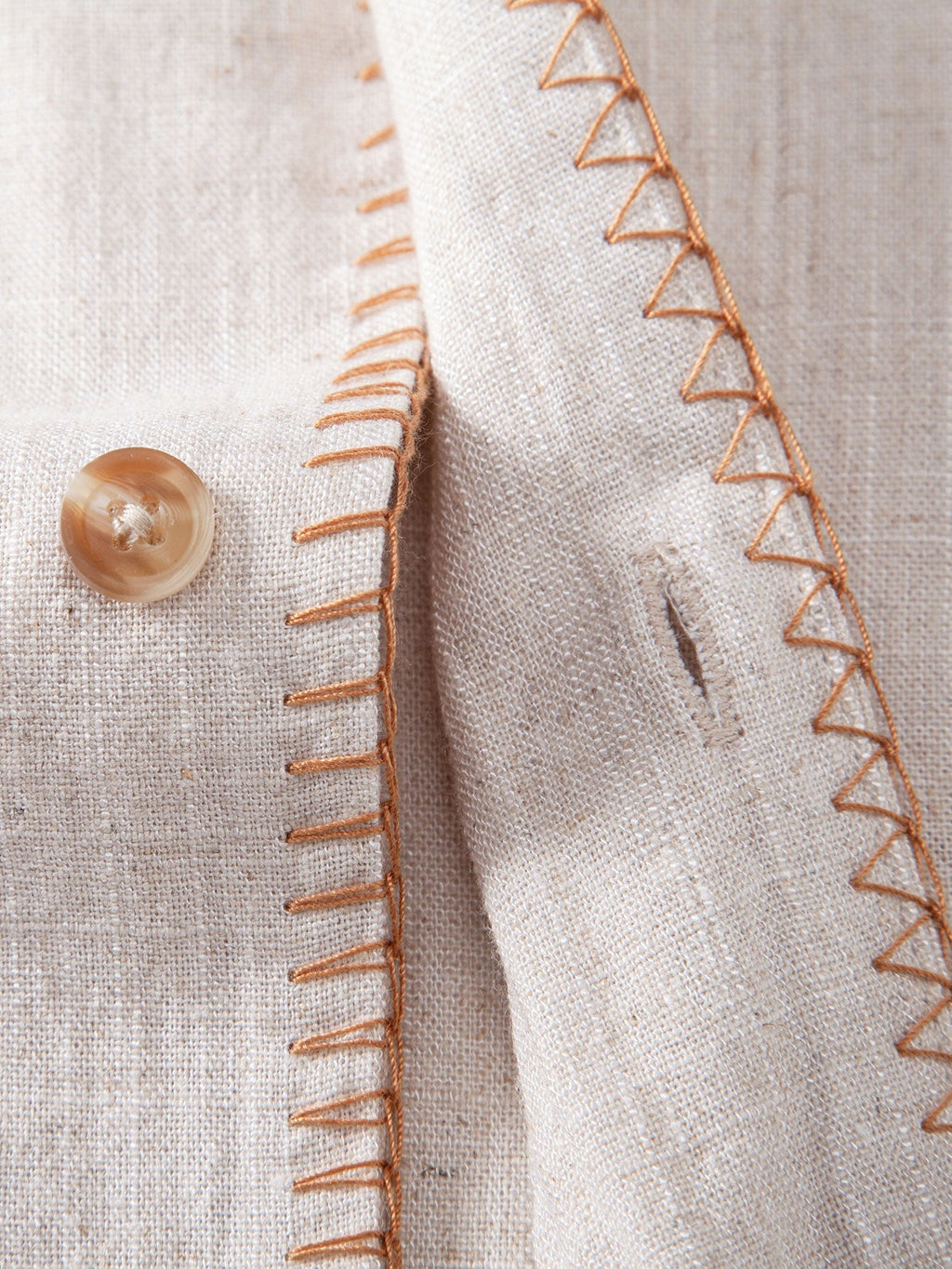 Contrast Stitching Linen Rayon Blend Cuban Shirt & Straight Leg Linen Pants