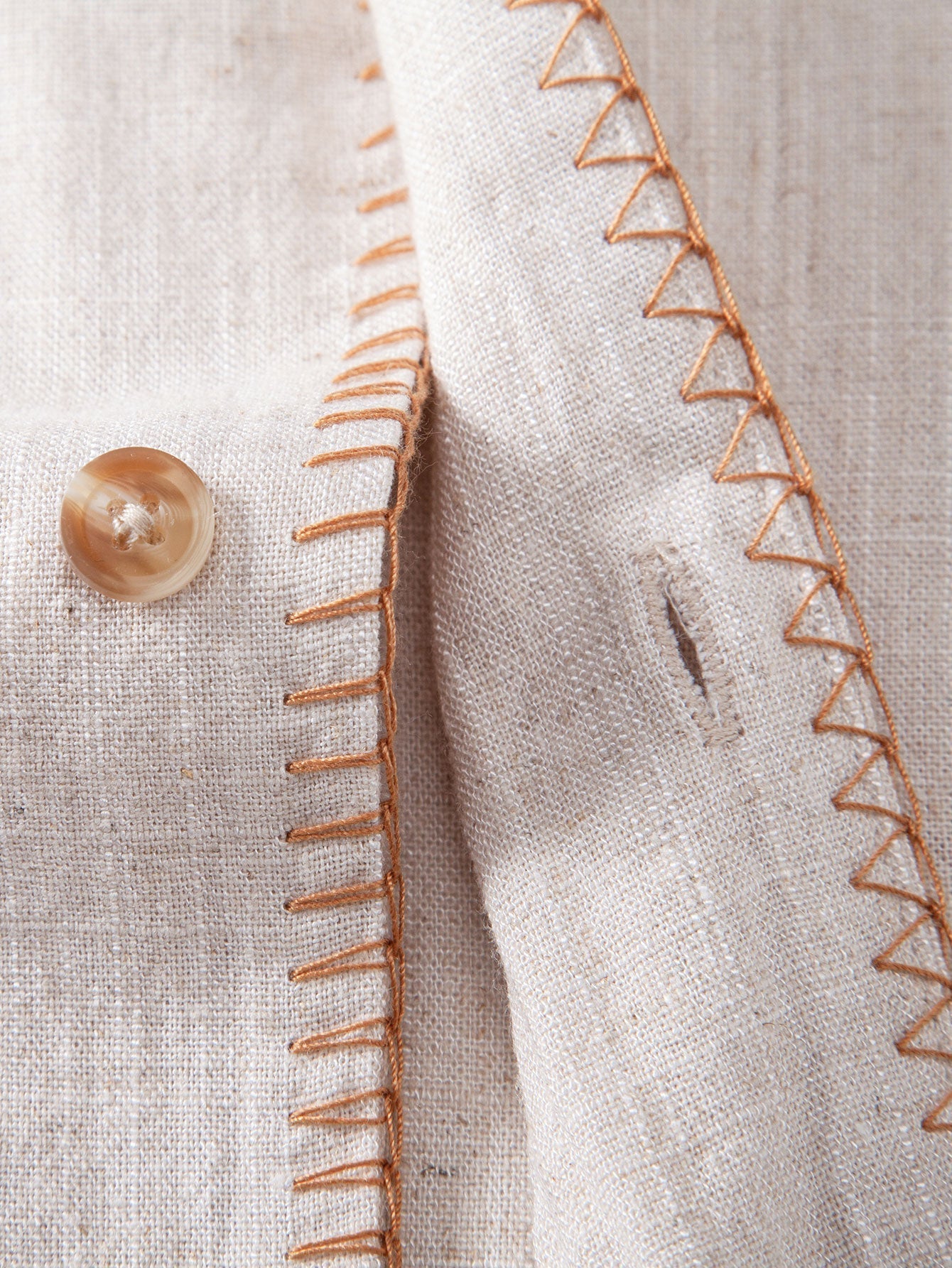 Contrast Stitching Linen Rayon Blend Cuban Shirt & Straight Leg Linen Pants