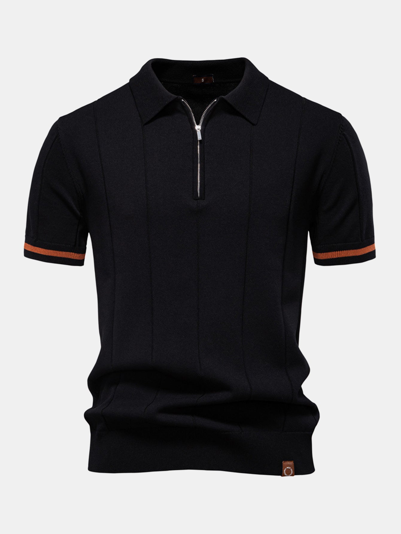 Contrast Trim Zipper Knit Polo Shirt & Elastic Waist Chino Shorts