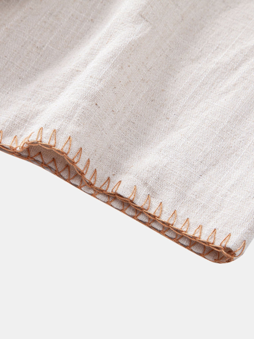Contrast Stitching Linen Rayon Blend Cuban Shirt & Crinkle Textured Drawstring 5" Shorts