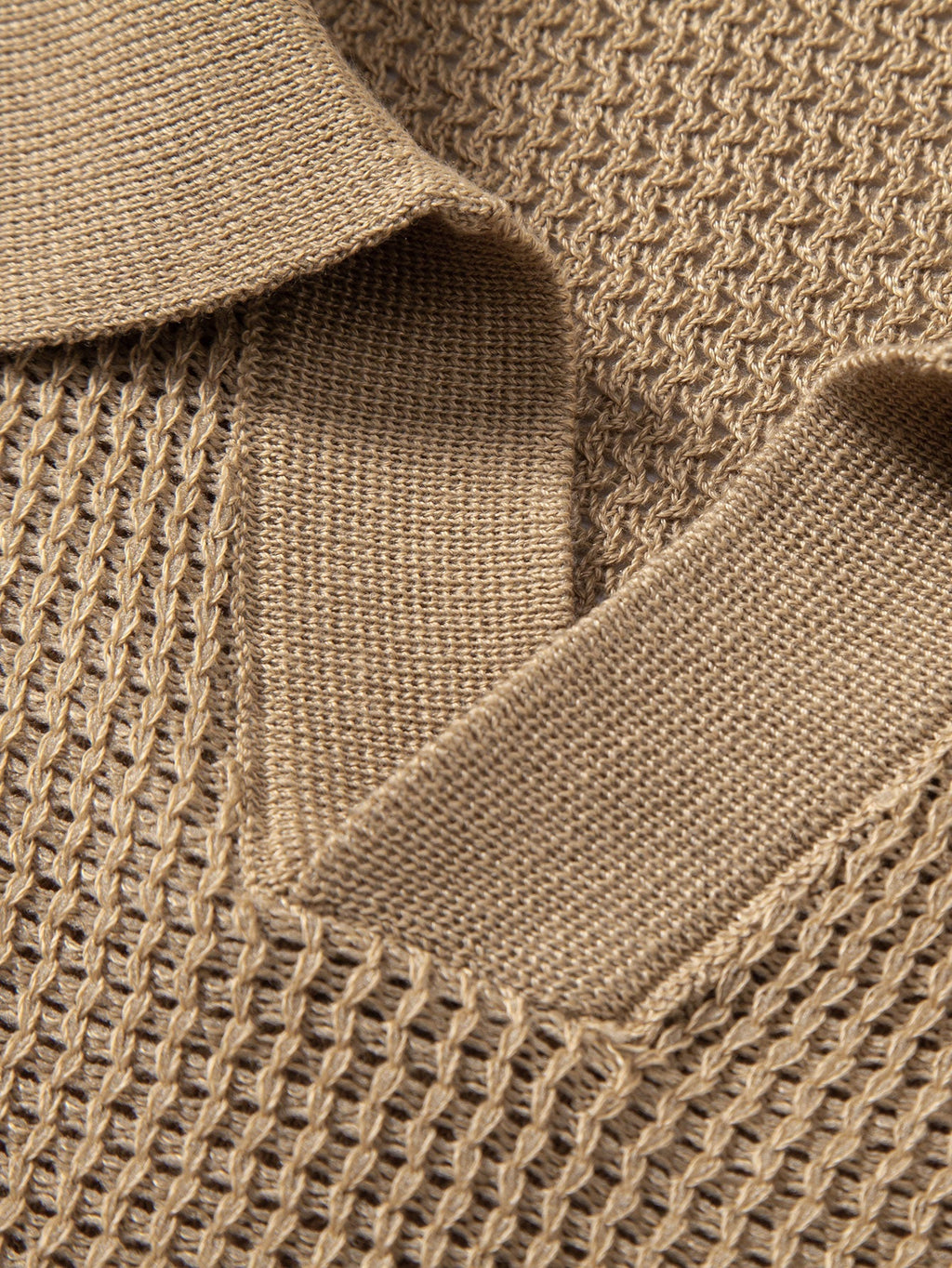 Textured Johnny Collar Crocheted Knit Polo & Straight Leg Linen Pants
