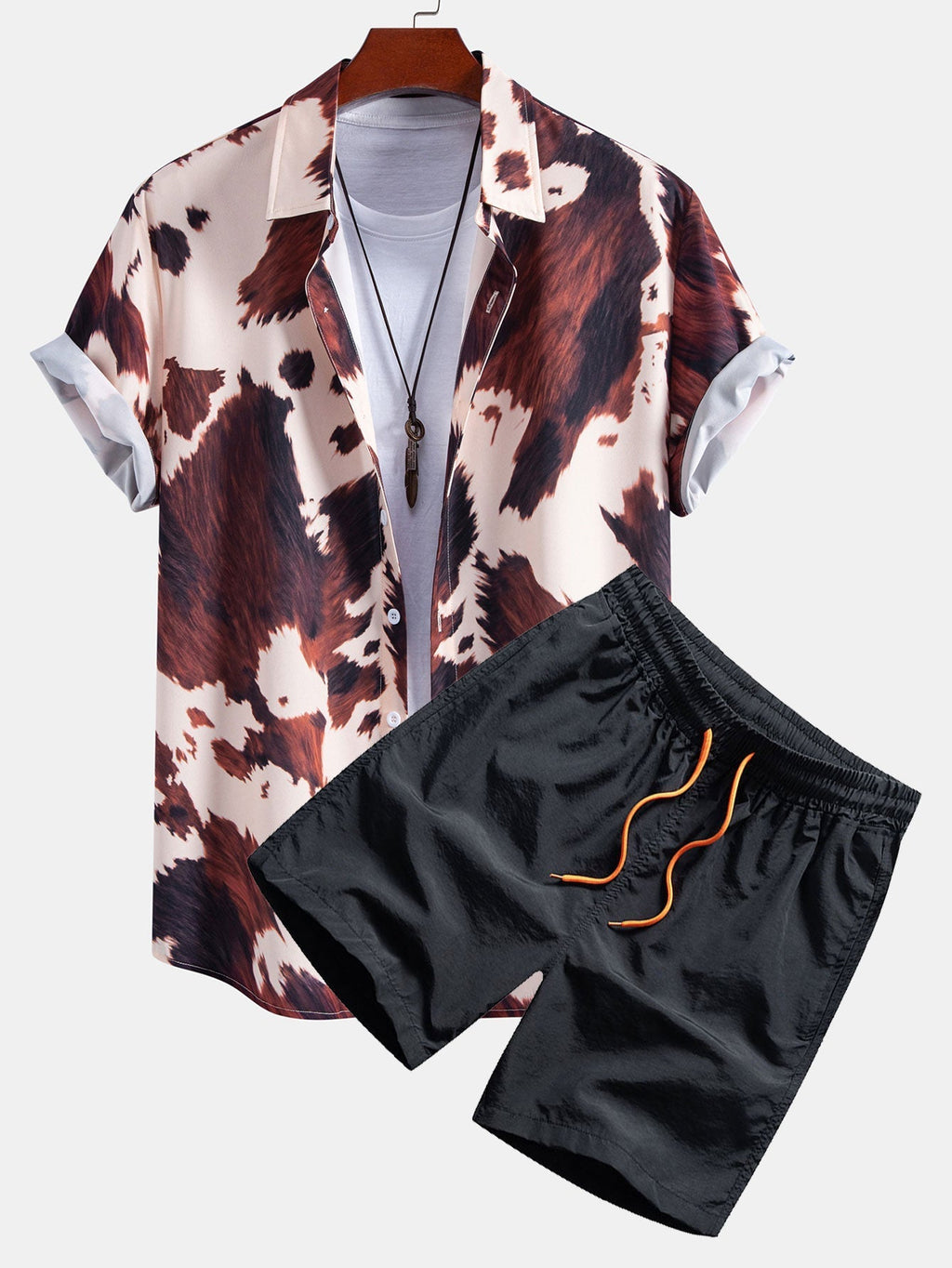 Cow Print Button Up Shirt & Swim Shorts