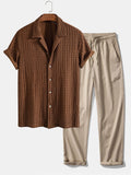 Texture Jacquard Cuban Shirt & Crinkle Textured Straight Leg Pants