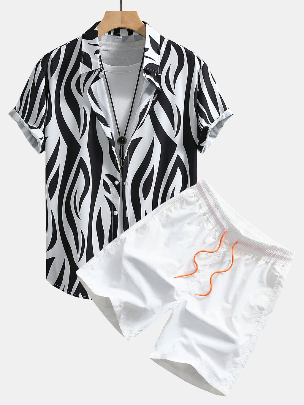 Abstract Print Button Up Shirt & Swim Shorts