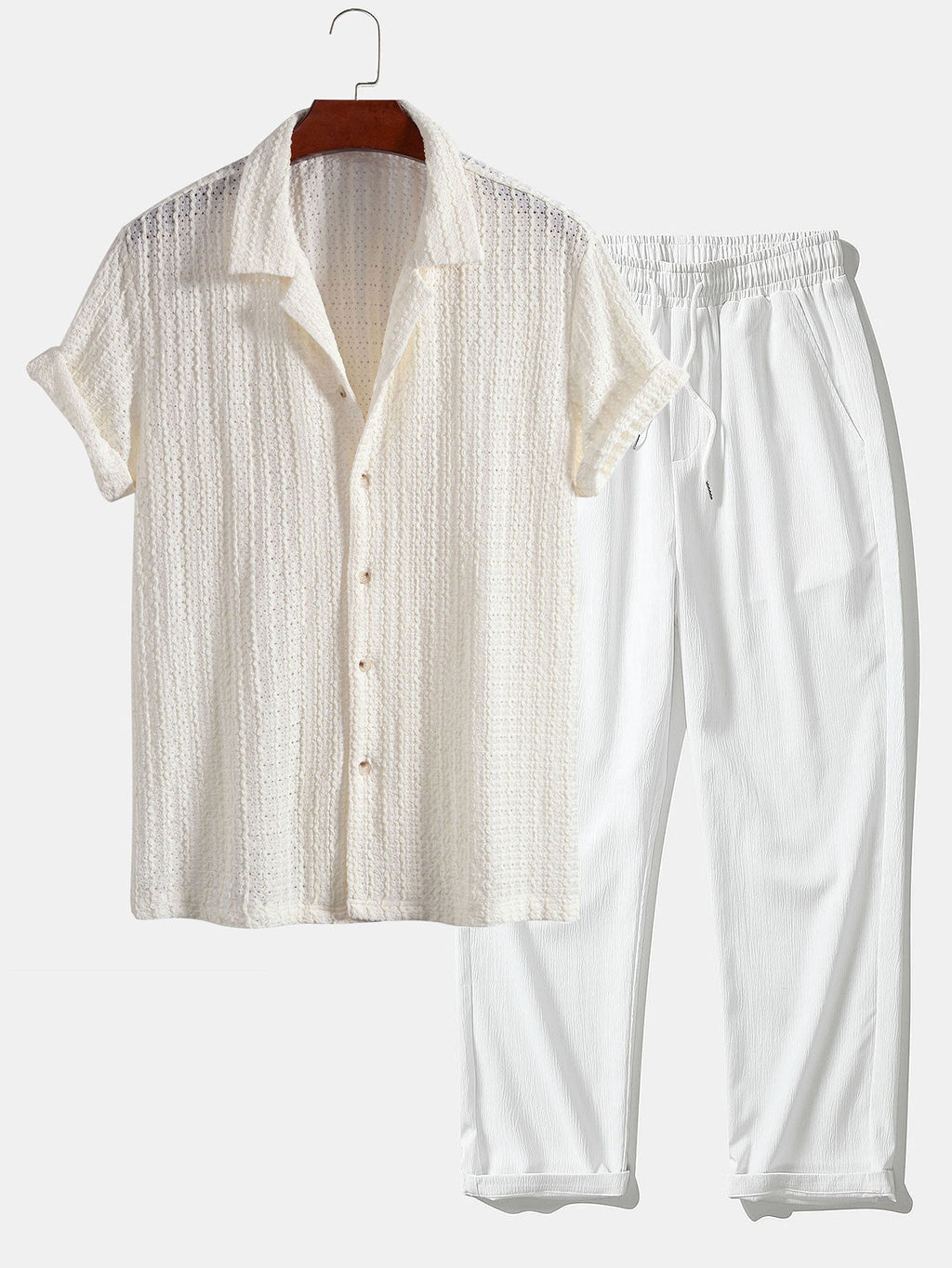 Texture Jacquard Cuban Shirt & Crinkle Textured Straight Leg Pants