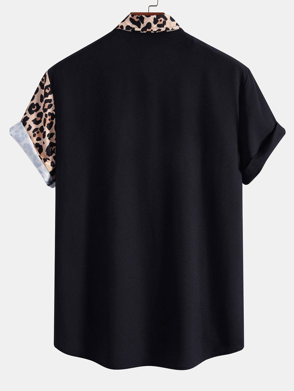 Leopard Print Patchwork Button Up Shirt & Swim Shorts