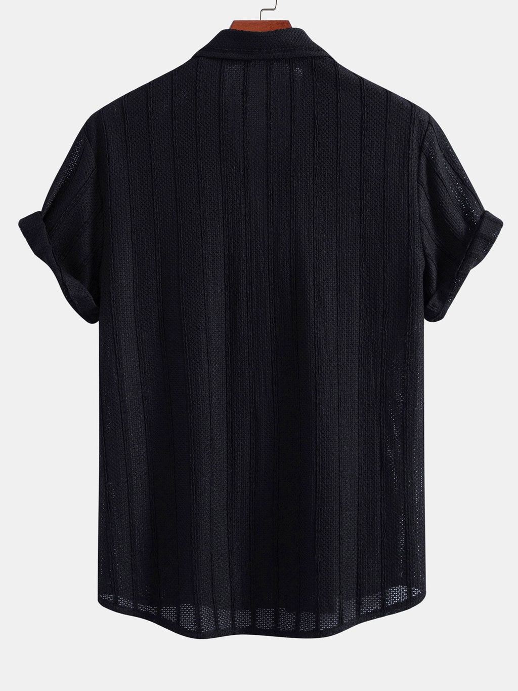 Textured Striped Button Up Shirt & Crinkle Textured Drawstring 5" Shorts