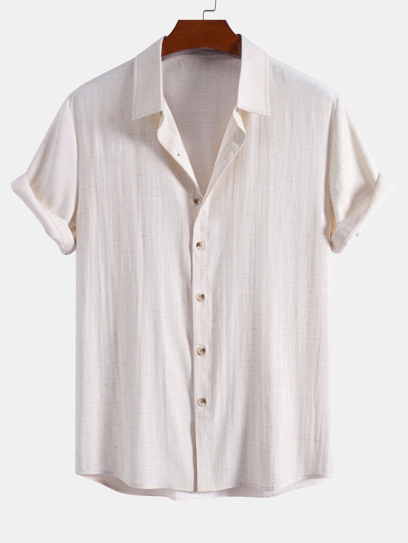 Linen Rayon Blend Button Up Shirt & Crinkle Textured Drawstring 5" Shorts