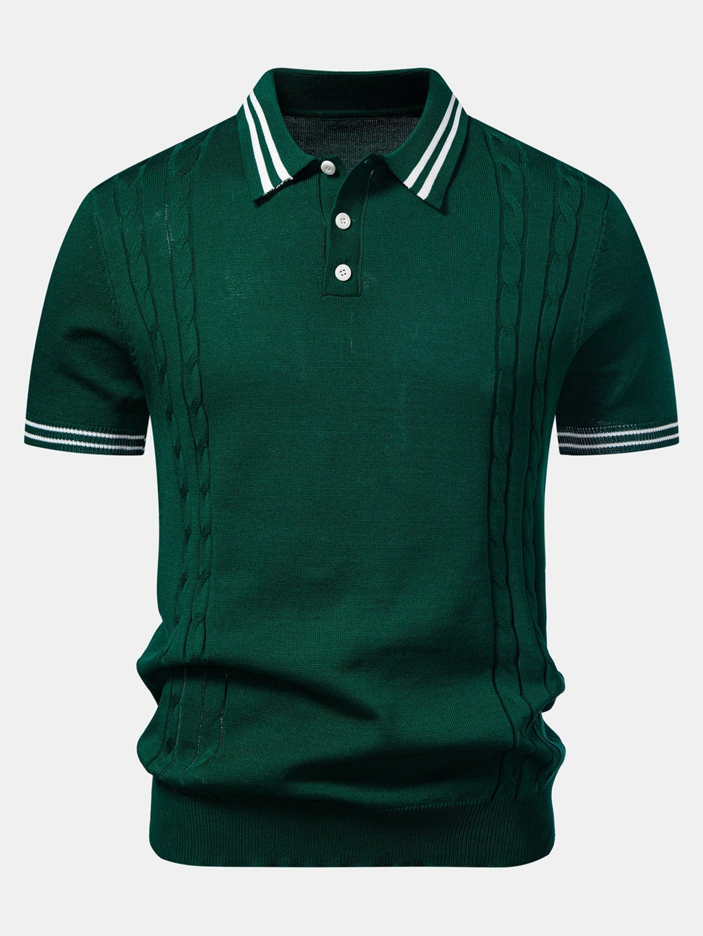 Contrast Trim Twisted Jacquard Knit Polo & Slim Fit Tapered Trousers