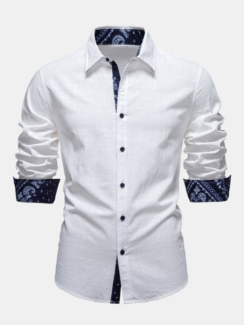 Contrast Paisley Print Linen Look Shirt & Straight Leg Linen Pants