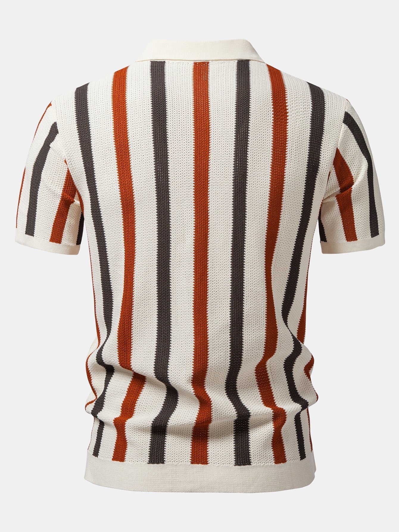 Striped Knit Johnny Collar Polo & Straight Leg Linen Pants