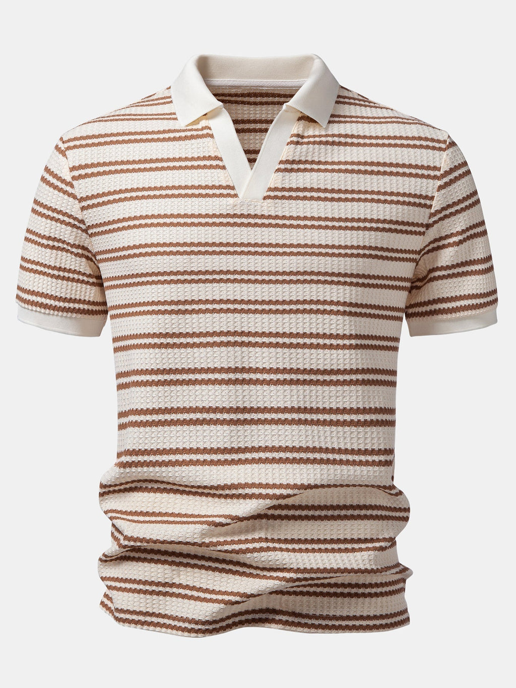 Stripe Waffle Johnny Collar Polo & Slim Fit Tapered Trousers