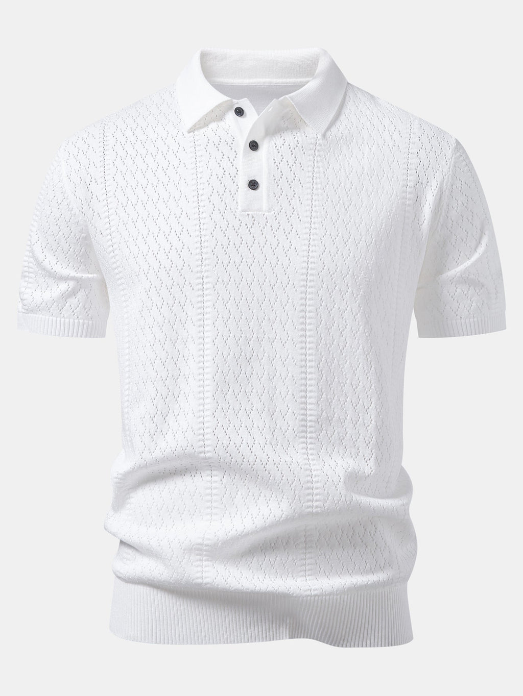 Geometric Jacquard Open Knit Polo & Straight Leg Linen Pants