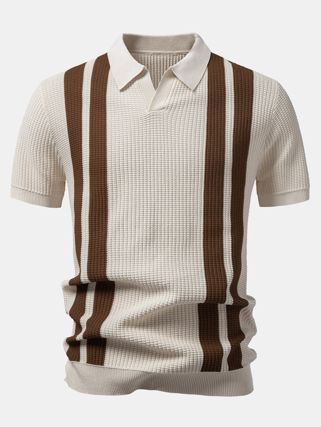 Stripe Johnny Collar Knit Polo & Slim Fit Tapered Trousers