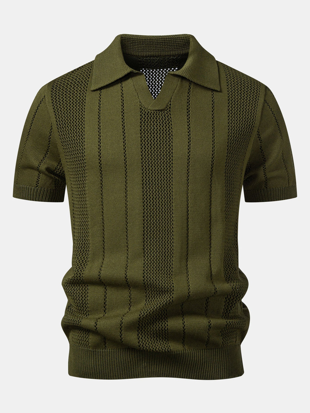 Johnny Collar Striped Open Knit Polo & Straight Leg Linen Pants