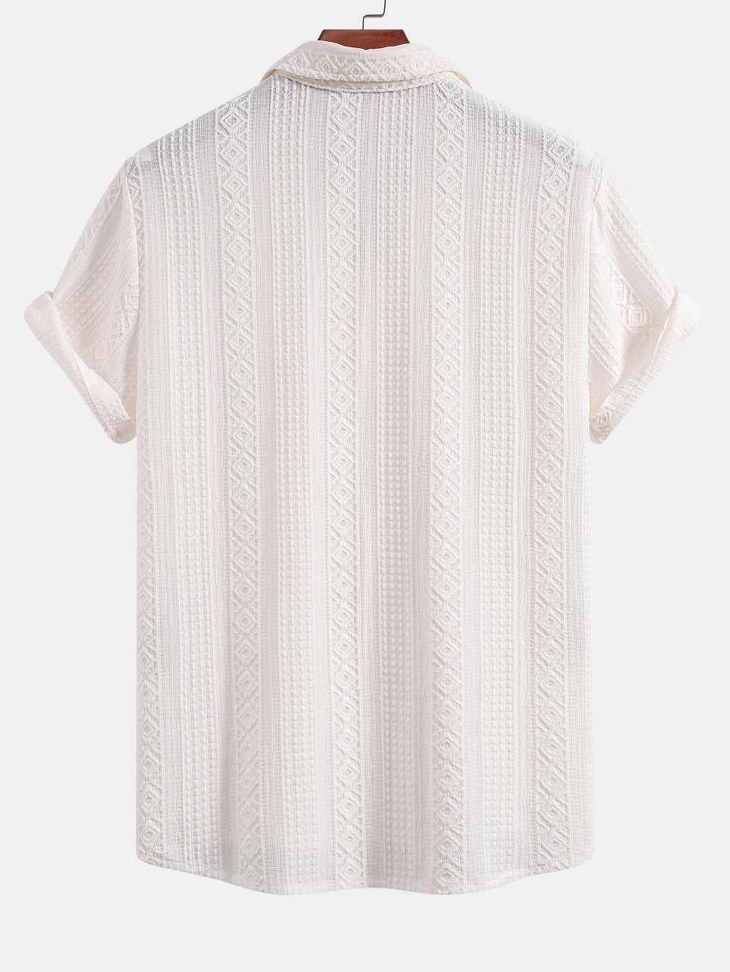 Geometric Jacquard Button Up Shirt & Crinkle Textured Straight Leg Pants