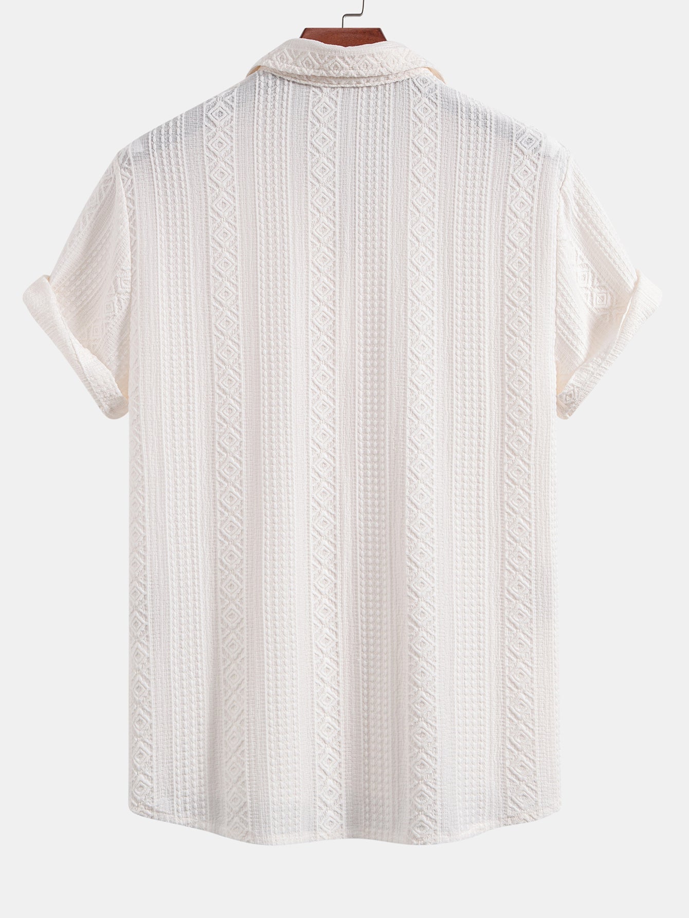 Geometric Jacquard Button Up Shirt & Crinkle Textured Straight Leg Pants