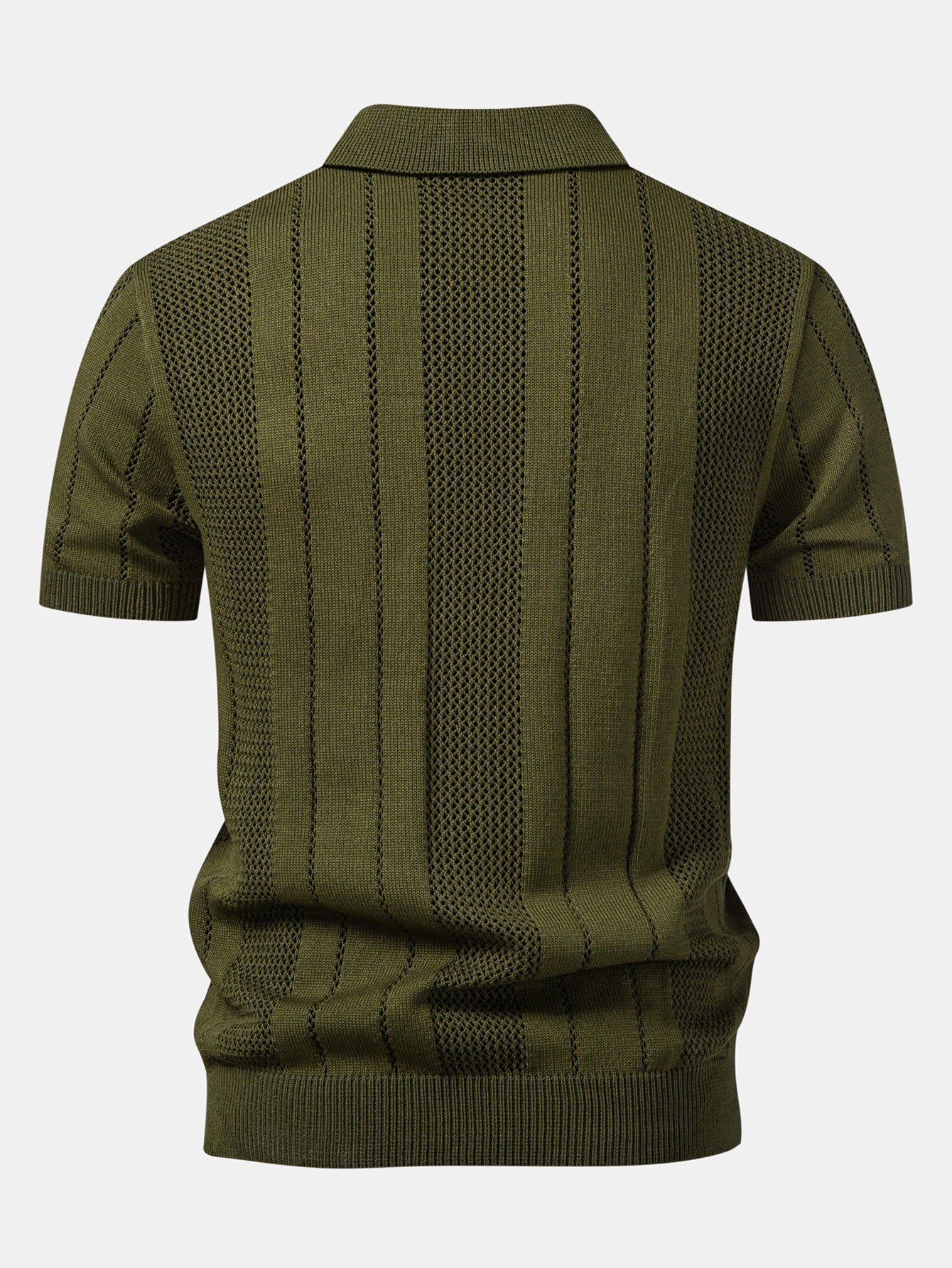 Johnny Collar Striped Open Knit Polo & Straight Leg Linen Pants