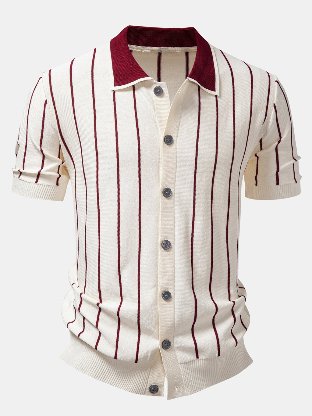 Stripe Button Up Knit Shirt & Elastic Waist Chino Shorts
