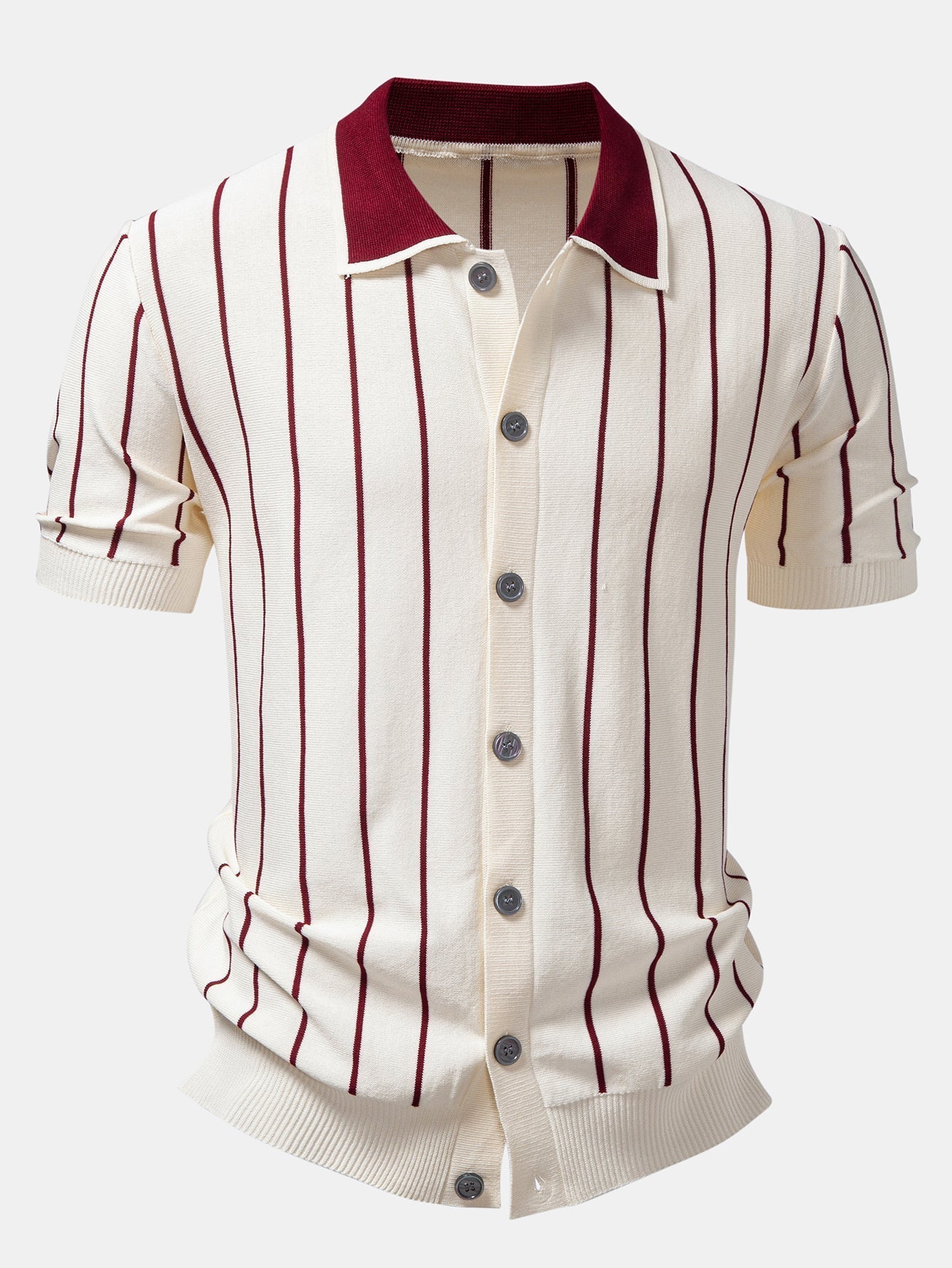 Stripe Button Up Knit Shirt & Elastic Waist Chino Shorts