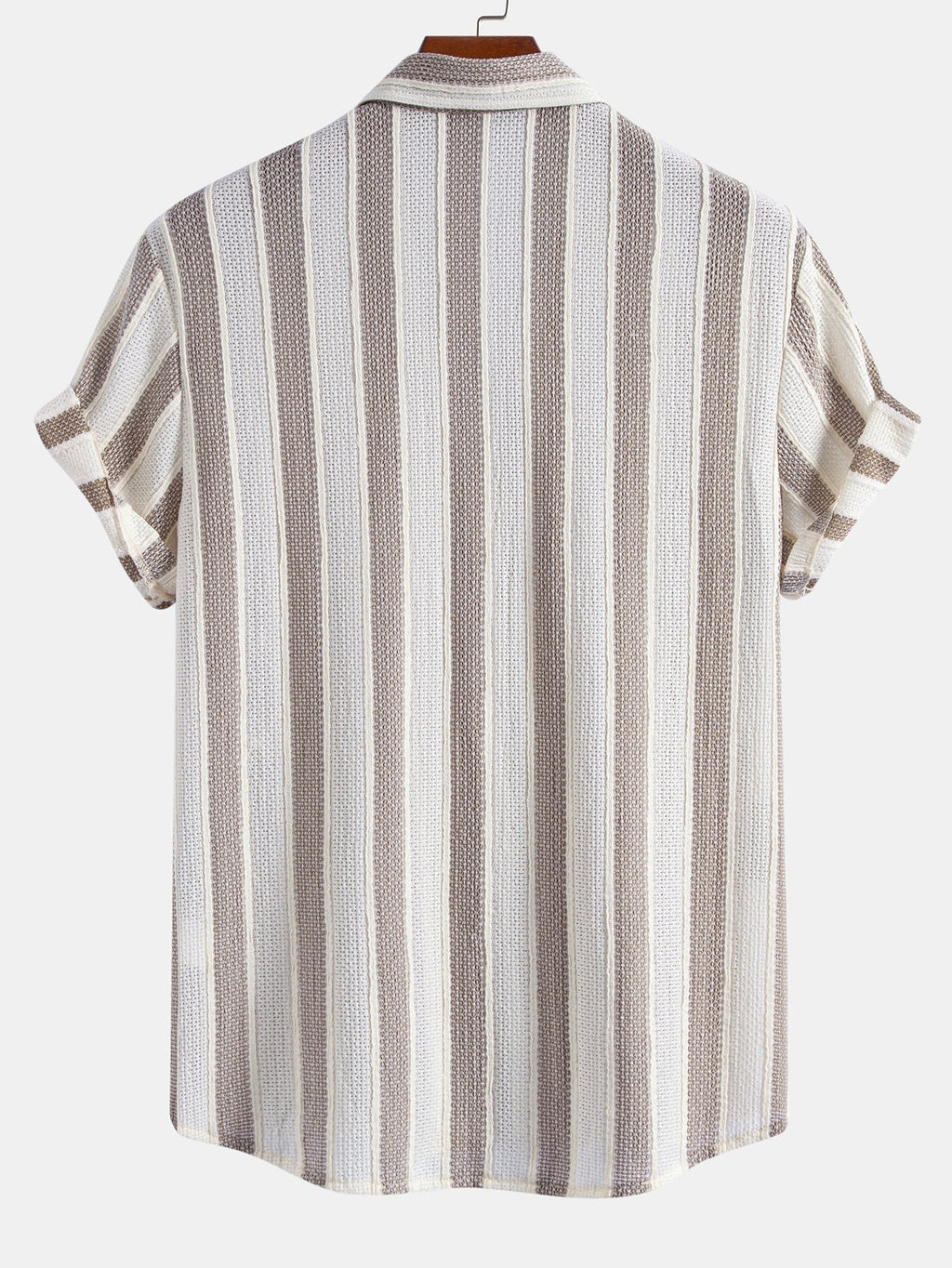 Textured Striped Button Up Shirt & Crinkle Textured Drawstring 5" Shorts
