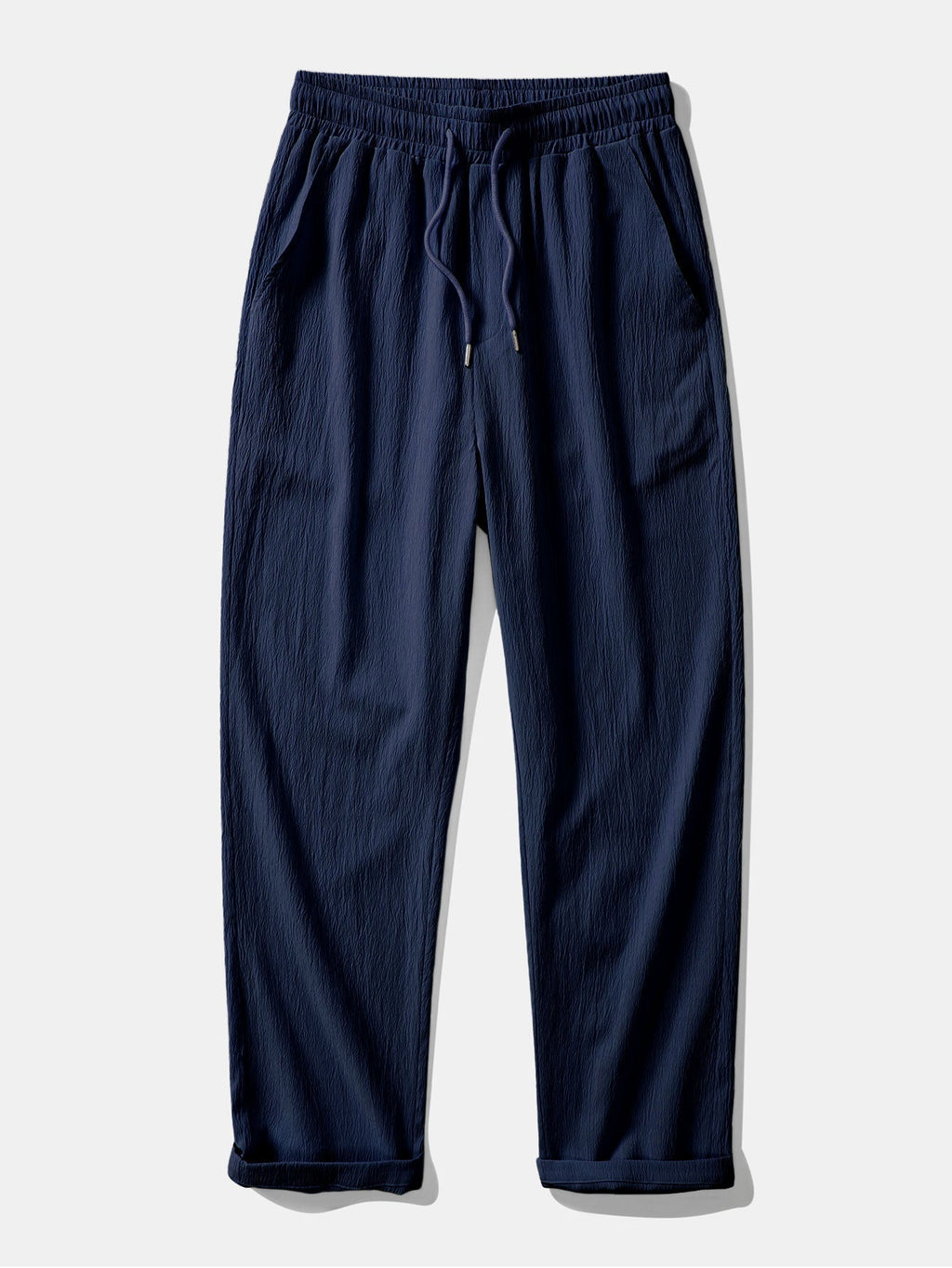 Short Sleeve Linen Look Button Up Shirt & Crinkle Textured Straight Leg Pants