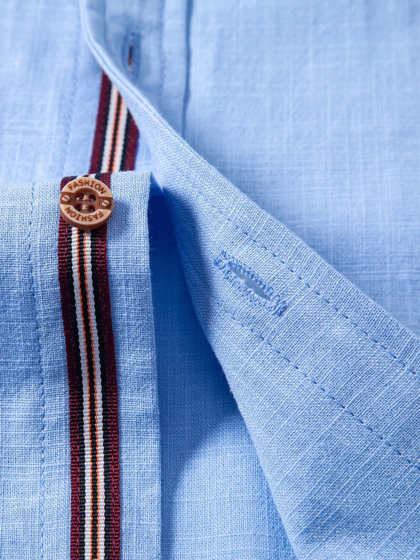 Short Sleeve Linen Look Stand Collar Shirt & Slim Fit Tapered Trousers