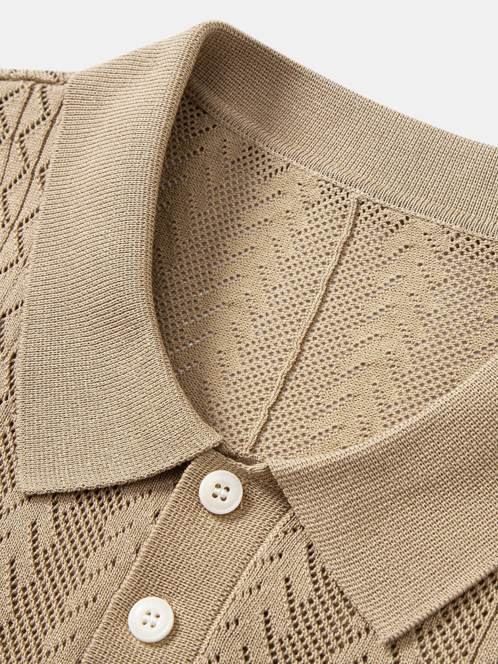 Geometric Jacquard Open Knit Polo & Straight Leg Linen Pants