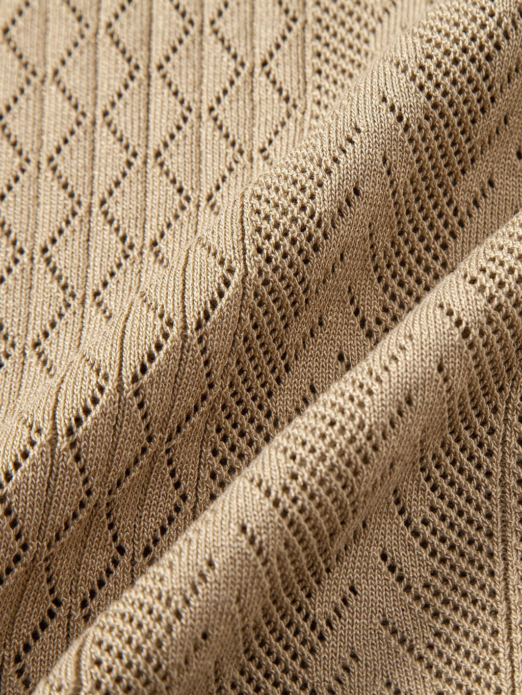 Geometric Jacquard Open Knit Polo & Straight Leg Linen Pants