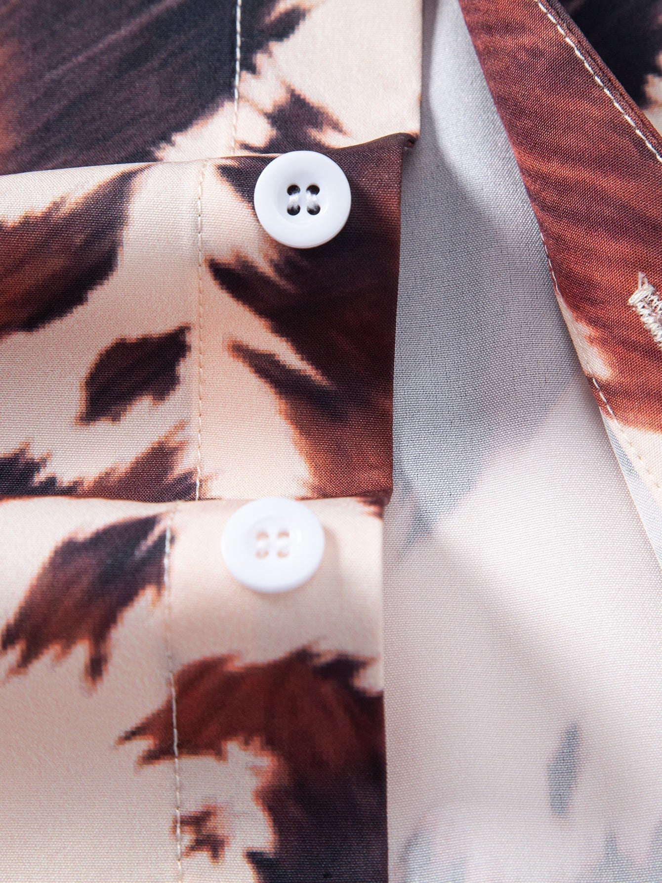 Cow Print Button Up Shirt & Crinkle Textured Drawstring 5" Shorts