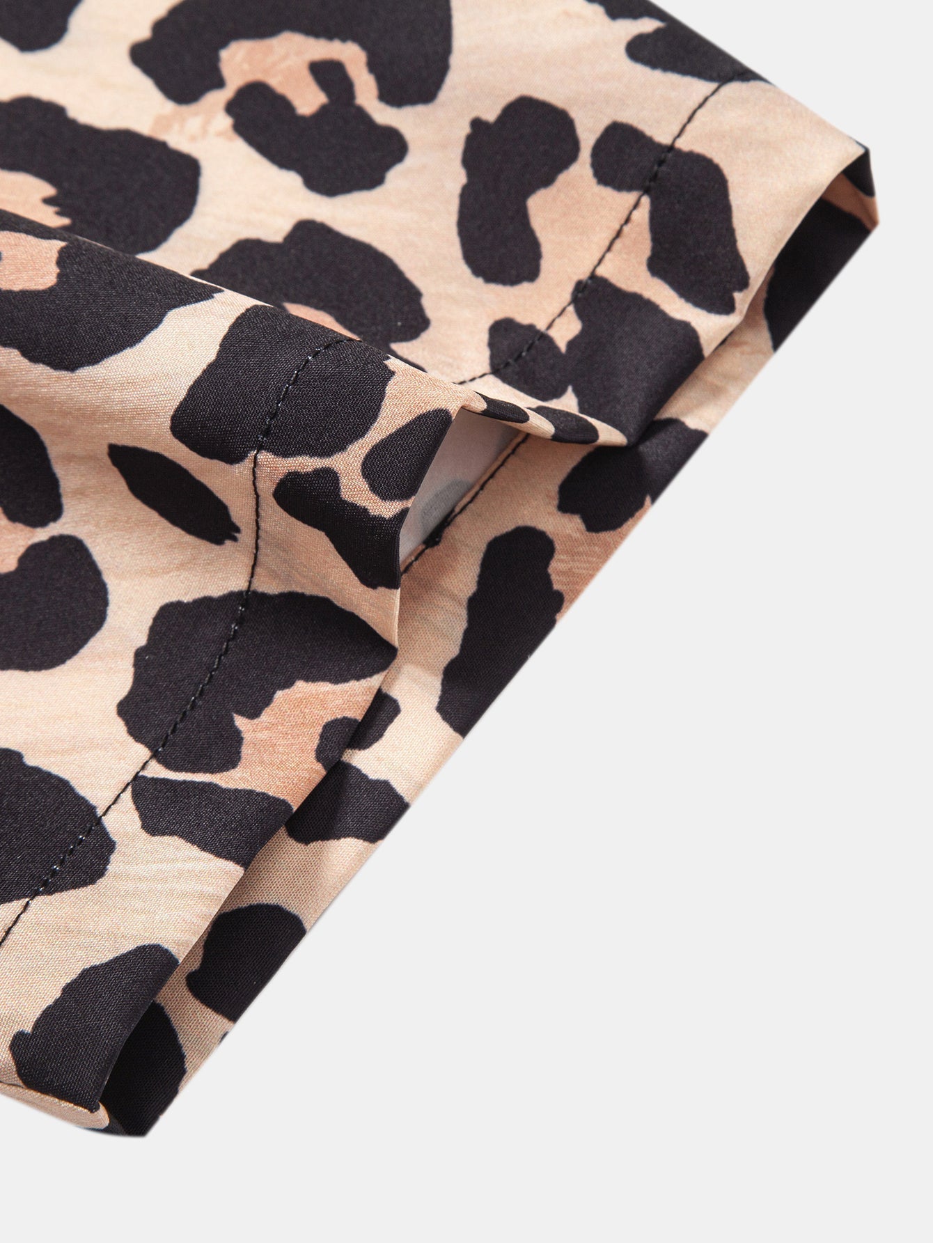 Leopard Print Patchwork Button Up Shirt & Swim Shorts
