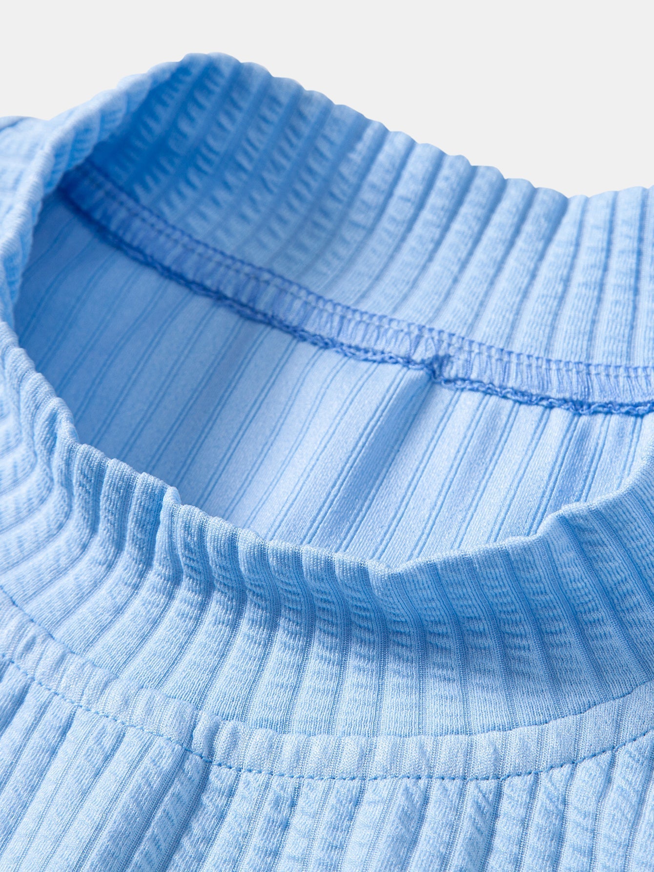 Ribbed  Mock Neck T-Shirt & Drawstring Ribbed Shorts