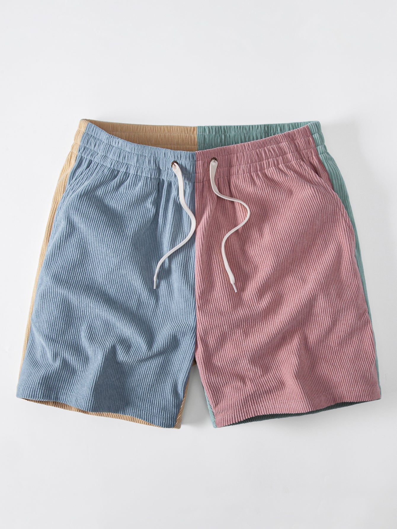 Regular Fit Pink Panther Print Cotton T-Shirt & Color Block Drawstring 6" Corduroy Shorts