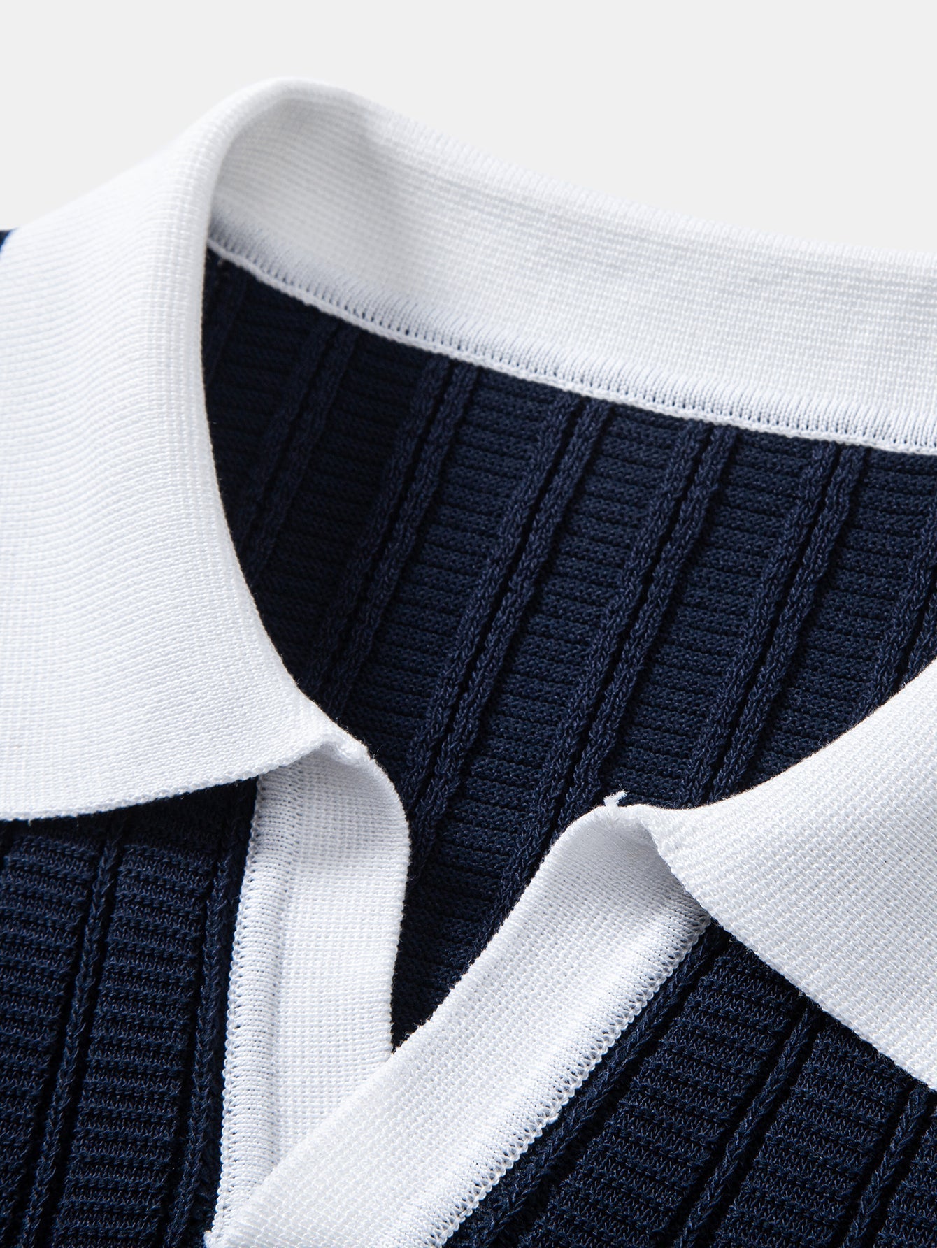 Contrast Textured Johnny Collar Knit Polo & Crinkle Textured Straight Leg Pants