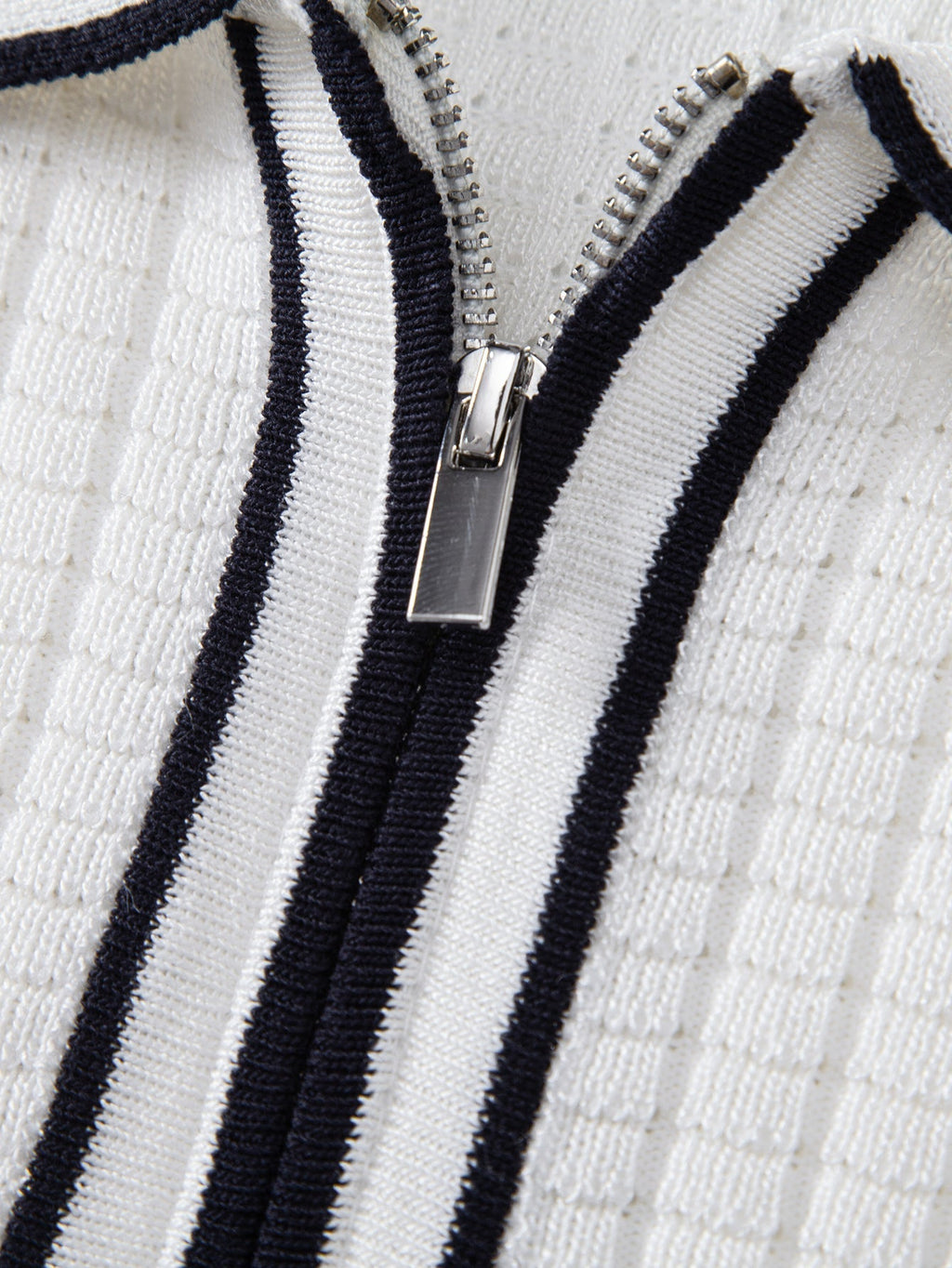 Contrast Trim Waffle Zipper Knit Polo & Slim Fit Tapered Trousers