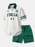 Relax Fit Italia Print Contrast Collar Polo Shirt & Cotton Drawstring 7" Shorts