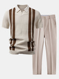 Stripe Johnny Collar Knit Polo & Slim Fit Tapered Trousers