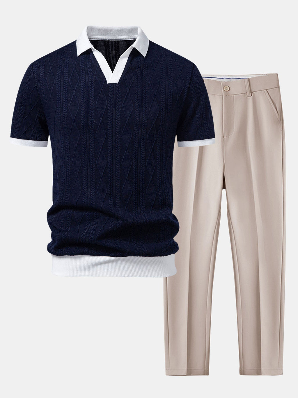 Contrast Geometry Jacquard Knit Polo & Slim Fit Tapered Trousers