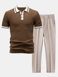Contrast Trim Knit Polo Shirt & Slim Fit Tapered Trousers