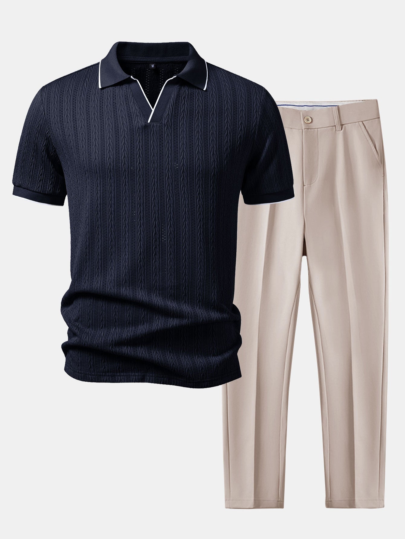 Geometric Jacquard Johnny Collar Polo & Slim Fit Tapered Trousers