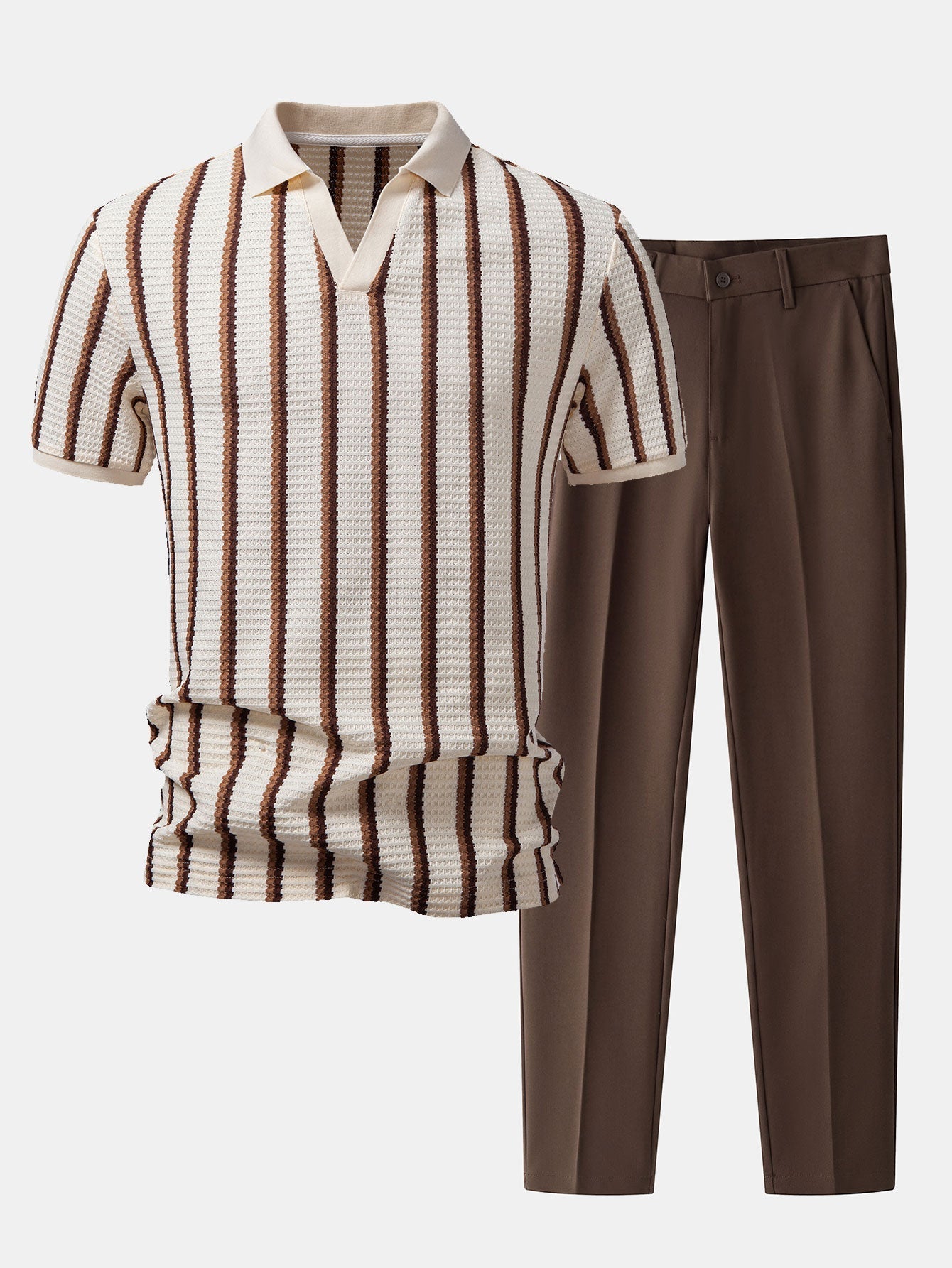 Waffle Stripe Johnny Collar Polo & Slim Fit Tapered Trousers