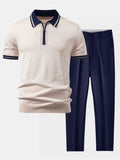 Contrast Trim Zipper Knit Polo & Slim Fit Tapered Trousers