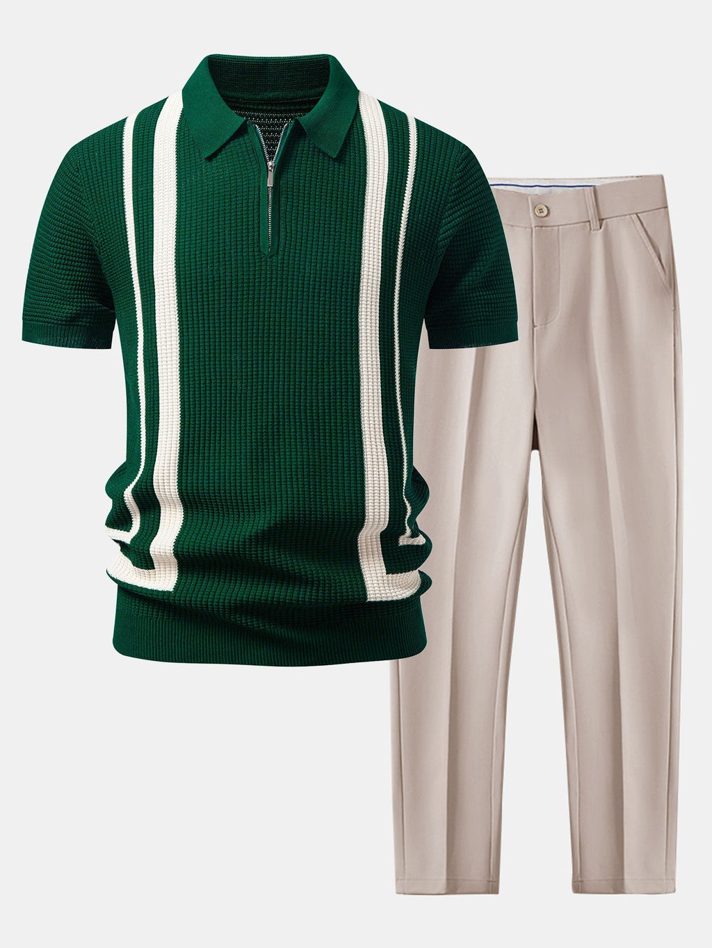 Contrast Zipper Polo & Slim Fit Tapered Trousers