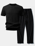 Waffle Ribbed Hem T-Shirt & Drawstring Knitted Waffle Pants