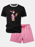Vacation Pink Panther Print Contrast Ringer T-Shirt & Zip Pocket Swim Shorts
