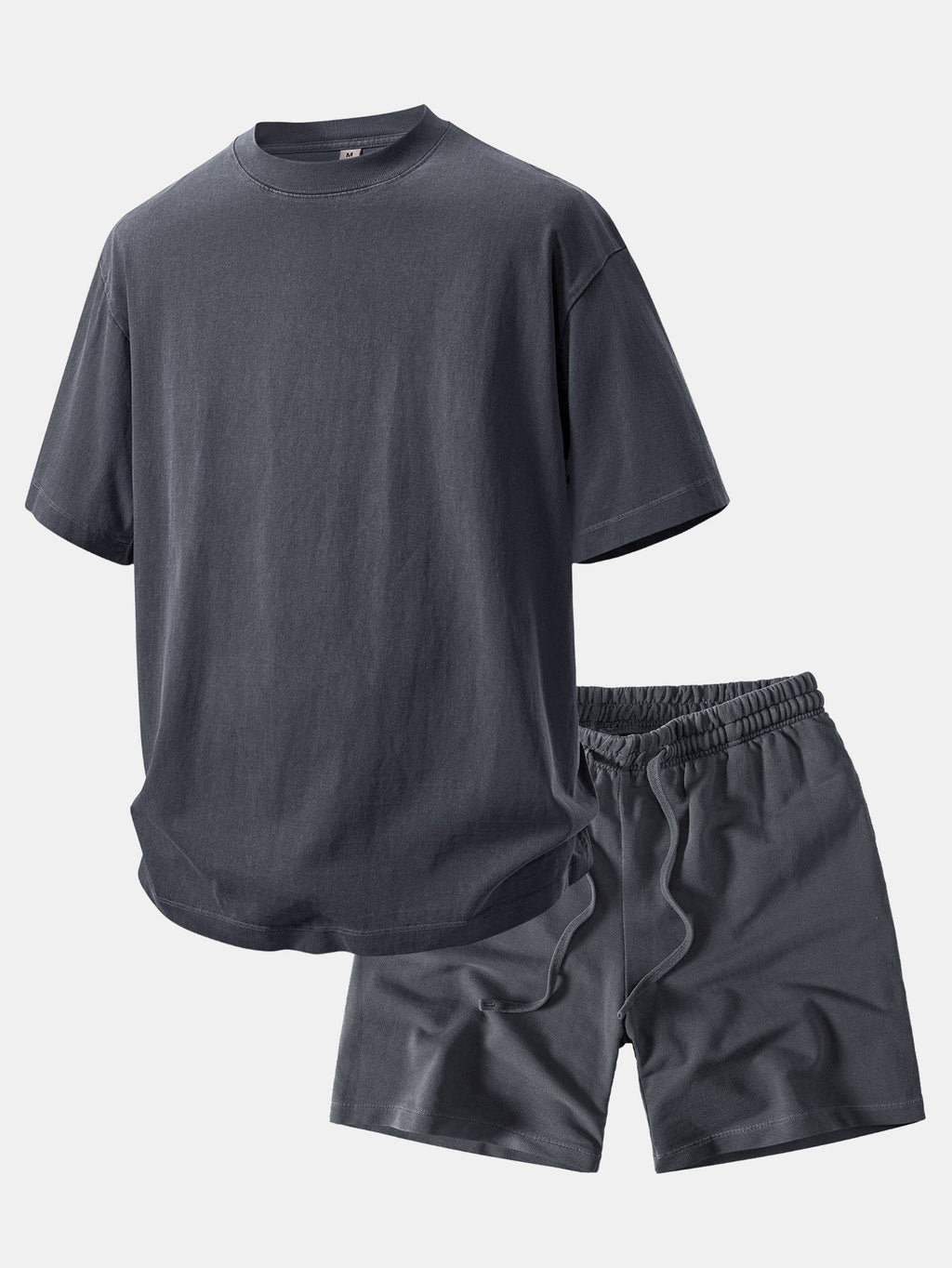 Relax Fit Heavyweight Washed Drop Shoulder T-Shirt & Washed Distressed Drawstring Shorts