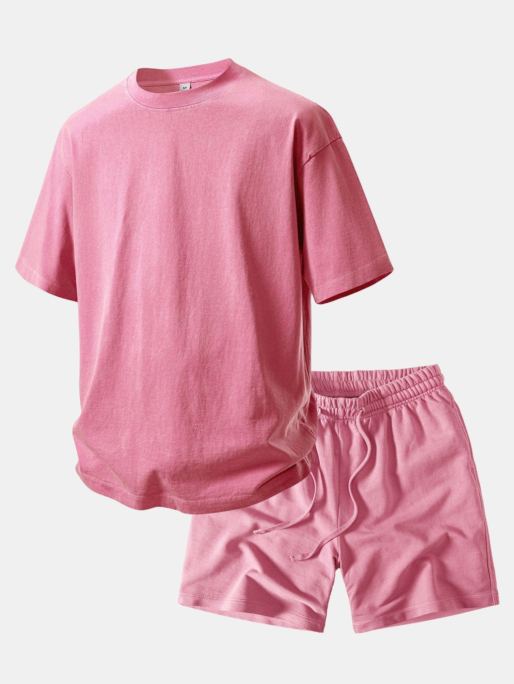 Relax Fit Heavyweight Washed Drop Shoulder T-Shirt & Washed Distressed Drawstring Shorts
