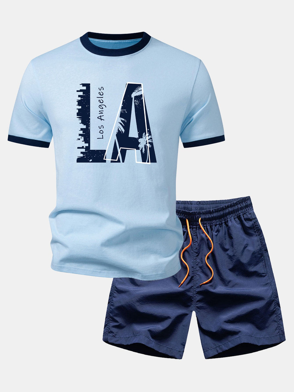 Los Angeles Print Contrast Ringer T-Shirt & Swim Shorts