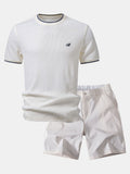 Contrast Trim Waffle Ringer T-Shirt & Elastic Waist Chino Shorts
