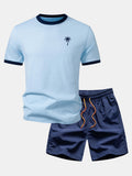 Palm Tree Print Contrast Ringer T-Shirt & Swim Shorts